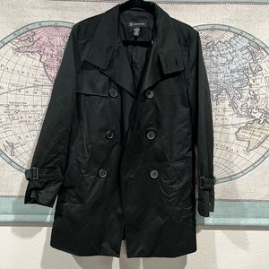 INC International Concept Black Buttoned Trench Coat
